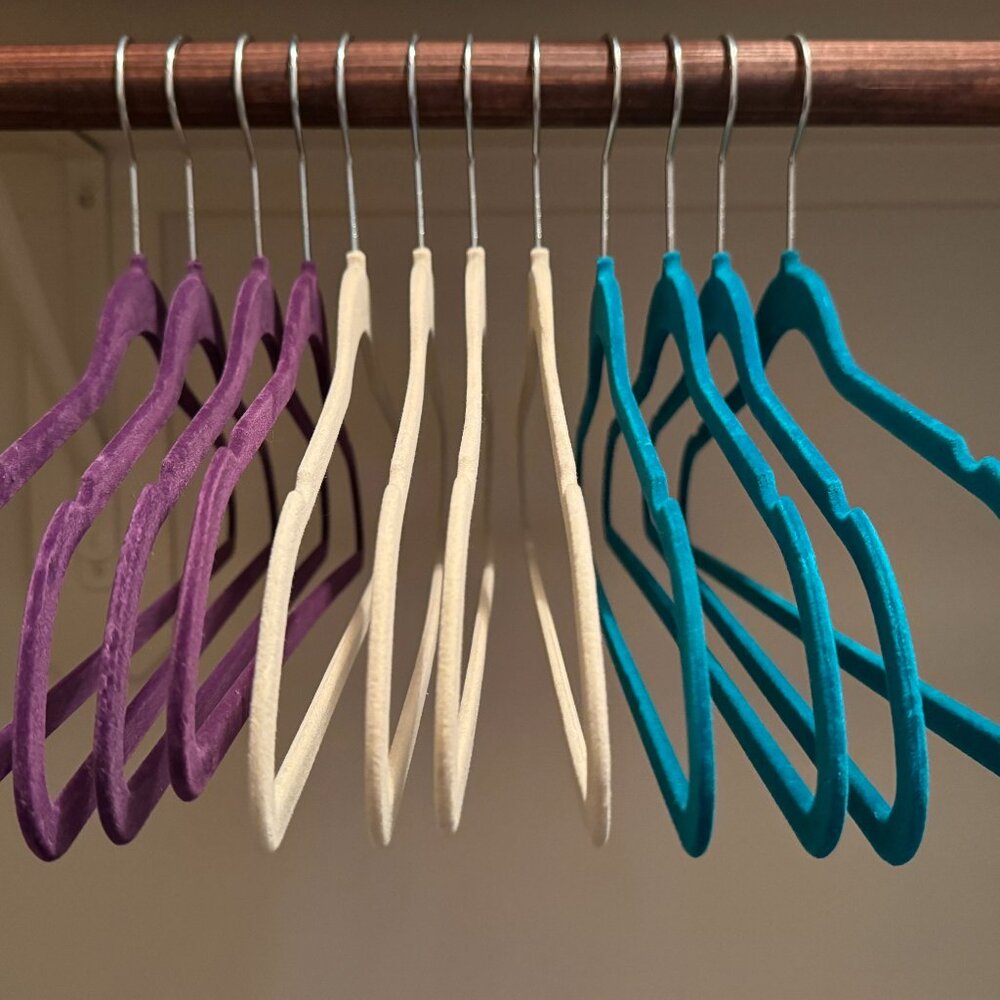 Set of 12 Velvet Non-Slip Hangers, Heavy Duty, Slim Profile - Mixed Jewel Tones